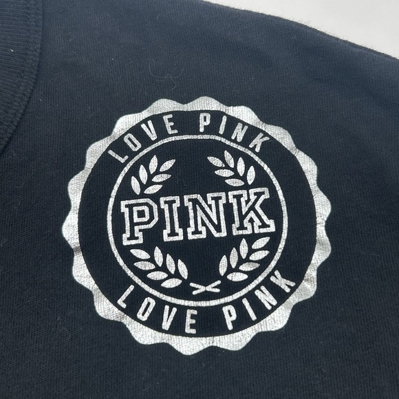 Victoria's Secret PINK Black Crew Neck 3/4 Sleeves Bling Sequin Logo T-Shirt Med - Picture 13 of 14